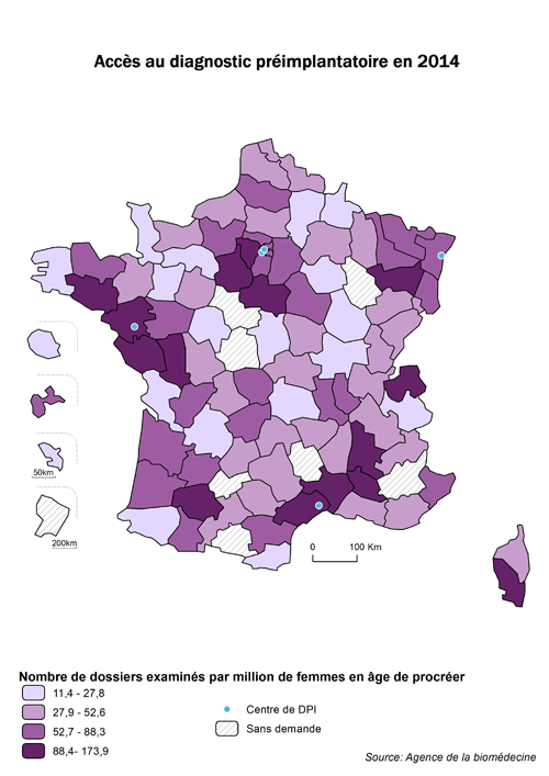 Figure DPI2. Accès au DPI en France en 2014 selon le lieu de résidence des couples